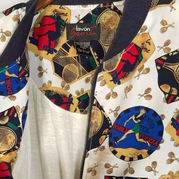 Vintage Lavon Sport Tennis Themed Zip Front Bomber Jacket Women's Size Small - Picture 4 of 11
